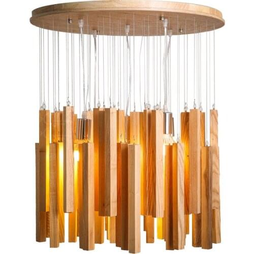 Nordic Wood LED Pendant Light Romantic Meteor Shower Pendant Lamp Chime Round Wooden Suspended For Parlor Pendant Lamp PA0467