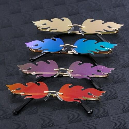 Fashion Fire Flame Sunglasses Wave Rimless Narrow Sun Glasses UV400 Streetwear Vintage Cycling Fishing Glasses Outdoor Accessory
