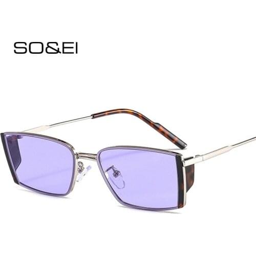SO&EI Ins Popular Fashion Rectangle Colorful Sunglasses Women Retro Candy Color Eyewear Shades UV400 Men Square Sun Glasses