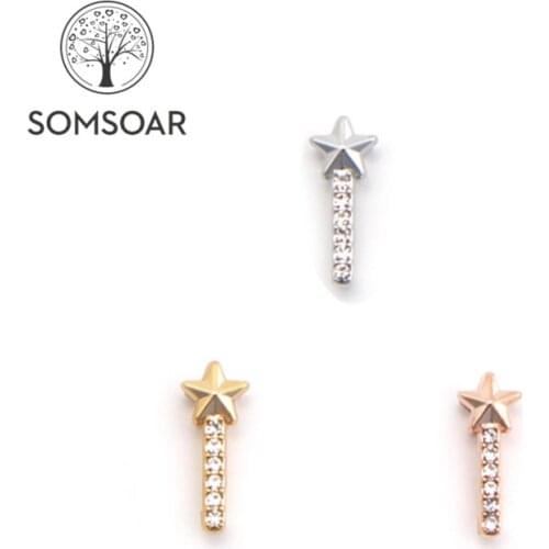 Somsoar Jewelry Star Fairy Gold Slide charms with Crystal fit 10mm Leather wrap Mesh Stainless steel Bracelet Bangle 10pcs/lot