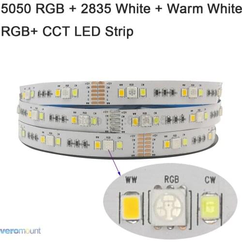 5m RGB+CCT LED Strip Light 5050 RGB SMD+ 2835 Cool White + Warm White LED Tape LED Stripe DC 12V 24V 12mm PCB Holiday Decoration