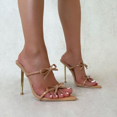 Summer 2021 Casual Slides Shoes Woman Outdoor Thin Stilettos High Heels Pumps Leisure Office Ladies Prom Butterfly-Knot Slipper