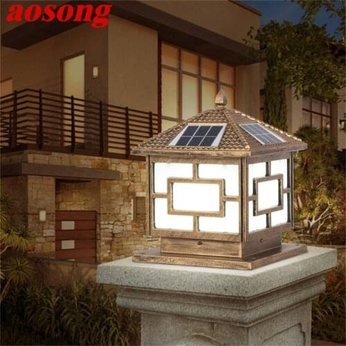 AOSONG Solar Outdoor Light LED Post Light Waterproof Modern Pillar Lighting For Patio Porch Balcony Courtyard Villa