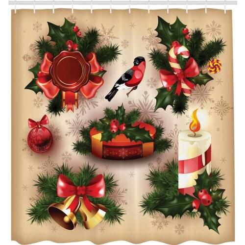 Vintage Style Classical Candle Bell Mistletoe Ribbon Bird Art Print Cloth Fabric Bathroom Decor