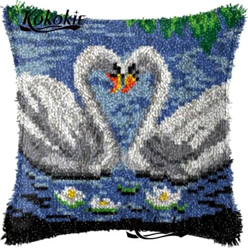 Crocheting Rug Yarn embroider Needlework kits swan printed carpet mat cross stitch Threads embroidery Latch Hook pillow kits