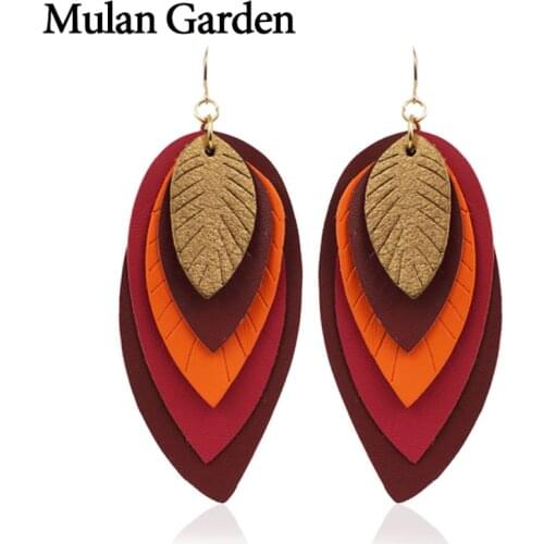 M&G Long PU Leather Earrings for Women Big Statement Dangle Leaf Earrings Fashion Jewelry Female Ear Drop Accessories Wholesale