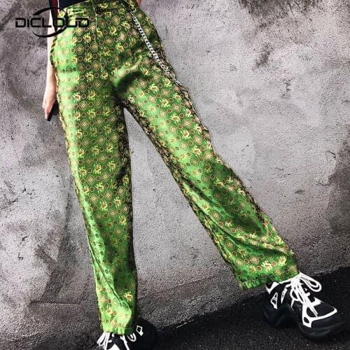 Retro Vintage K-pop Hip Hop Pants Women 2019 High Street Dragon Embroidery Straight Trousers Chinese Style Wide Leg Pant Femme