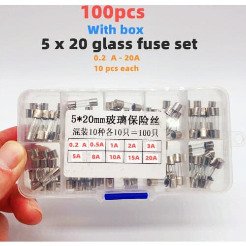 100/150pcs glass fuse 5*20 6*30 boxed combination 0.2 0.5 1 2 3 4 5 6 7 8 10 15 20 25 30A household appliances electronicDIYcar