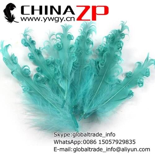 CHINAZP Factory 100pieces/color/lot Selected Prime Quality Dyed Aqua Blue Goose Satinettes Curled Loose Feathers