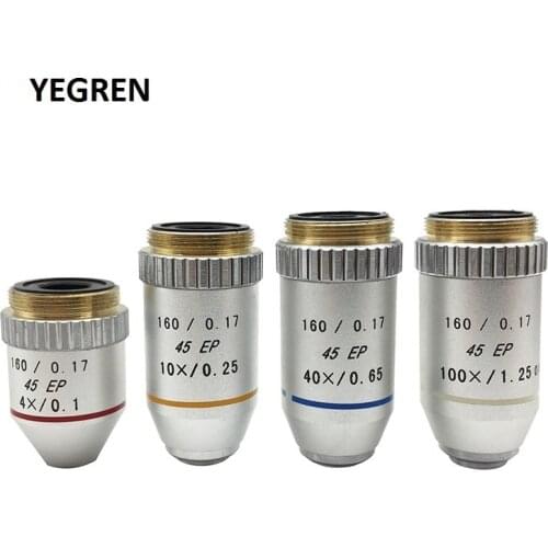 4X/10X/20X/40X/60X/100X Semi-plan Achromatic Objective Lens 195 mm Conjugate Distance for Biological Microscope 160/0.17 45EP