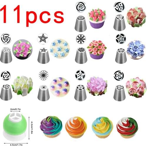 Stainless Steel Cake Nozzles Russian Pastry Tip Icing Piping Nozzle Decorating Tools Fondant Confectionery Sugarcraft 11PCS