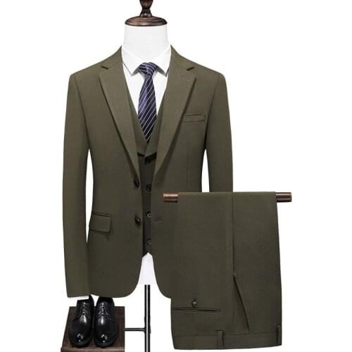 ArmyGreen Suit Male 3 Piece Set Business Mens Suits Blazers Large Size Boutique Suit Slim High-end Formal Fit Party Wedding