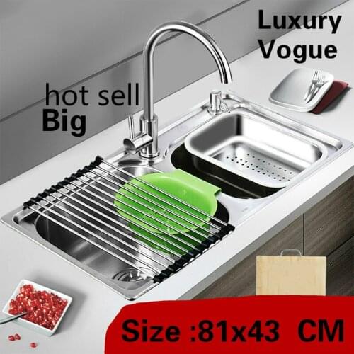 Free shipping High capacity wash vegetables big common kitchen double groove sink 304 stainless steel luxury 81x43 CM