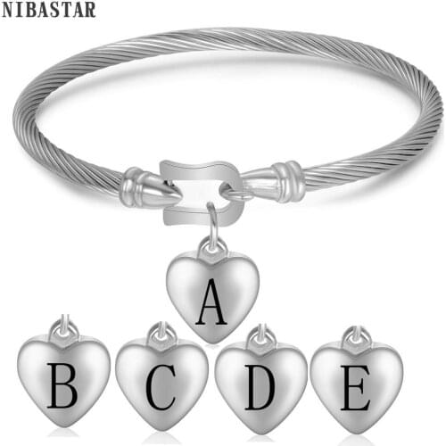 Twisted Cable Bracelets High Quality Heart Charm Bracelet Womens Stainless Steel Initials bracelets bangles for woman