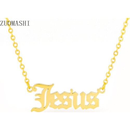 Christ Jesus Letter Necklace For Women Men Ankh Jewelry Stainless steel Christian Pendant Gold Cross Collier Dropship