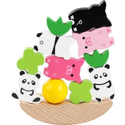 Baby Bright Panda Balance Blocks Stacking Toy For Toddler Montessori Educational Wooden Toys For Children Sorting Bowling Ball
