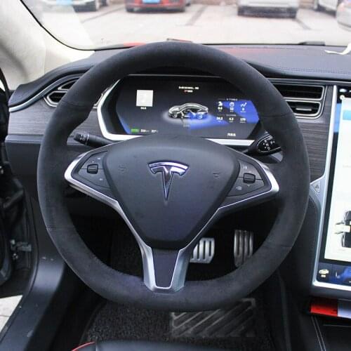 DIY all black suede special steering wheel cover For Tesla MODEL S MODEL X car interior accessories anti-skid and breathable