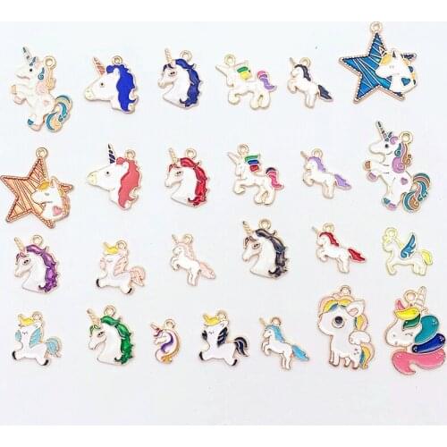 25 PCS/Lot KC Gold Color Alloy Animal Charm Unicorn Pendants Enamel Charms For DIY Bracelet Necklace Jewelry Making