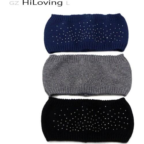 GZHilovingL Winter Women Headband 2017 Vintage Soft Solid Wool Knitted Rhinestone Lady Girls Headwear Headbands Hair Accessories