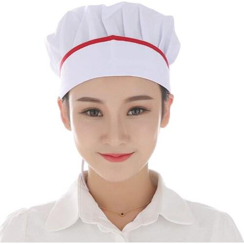 Cotton Chef Baker Hat Adjustable Elastic Bandage for Adult Men Women, White