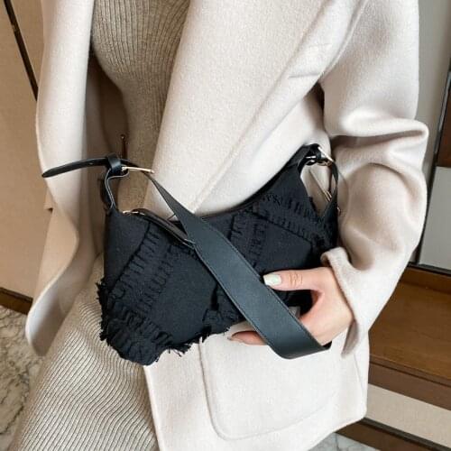 Canvas Baguette Shape Womens Shoulder Bag Vintage Armpit Bags Designer Handbag Female Fashion Clutch Underarm Bag Ladies Purse