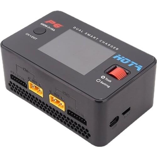 HOTA P6 Dual Smart Charger AC240W DC 600W 15A f/ RC Hobby Lipo LiIon NiMH Battery with Type-C IPhone Samsung T240W Power Supply