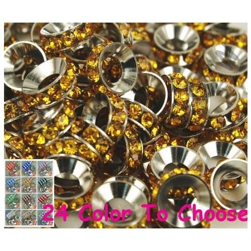 Hvb432 10mm 100pcs/Lot Rhinestone Crystal Rondelle Spacer Beads, SOE Rhodium Plated Big Hole European Beads
