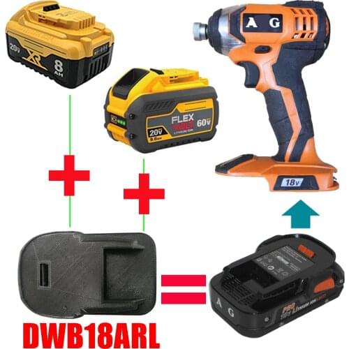DWB18ARL Adapter Converter use For Dewalt XR 18V 20V FlexVolt 20V 60V Li-ion Battery DCB183 DCB206 DCB609 on AEG Ridgid Tool