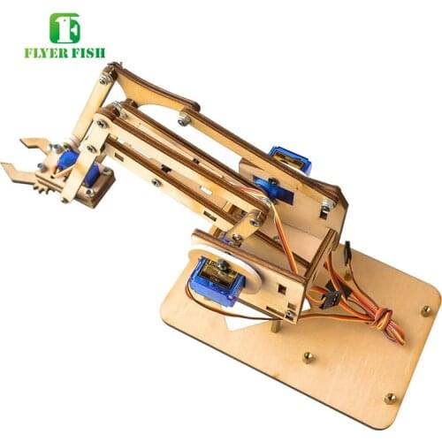 DIY Kit 4 DOF Robot Manipulator Arm Wooden Mechanical Arm Clamp Claw Kit Support Servo SG90 for Arduino Rpi Robotic Education