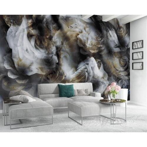 Beibehang Custom wallpaper European creative hand-painted flower feather nostalgic TV background wall living room 3d wallpaper