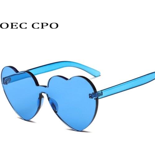 OEC CPO Vintage Rimless Women Sunglasses Heart-shaped Acetate Sunglasses Unisex Fashion Oculos UV400 O66