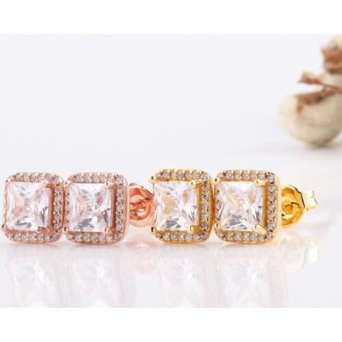 Original S925 Sterling Silver Pan Earring New Charm Square White Ear Nail For Women Wedding Gift Fashion Jewelry