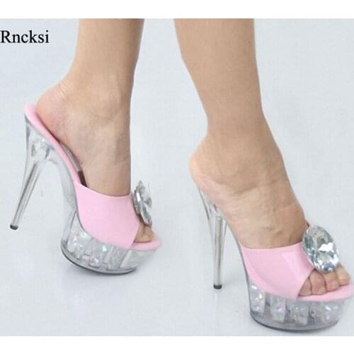 Rncksi Lady Sexy high heels 15cm wedding shoes, 5cm waterproof platform crystal transparent womens Slippers