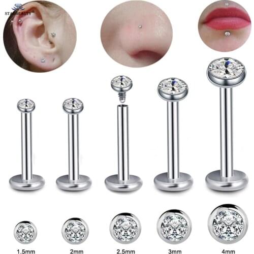 Starbeauty 2pcs Mix 16G 1.5/2/2.5/3/4mm Round Gem Nose Ring Helix Piercing Oreja Tragus Piercing Labret Lip Ring Earrings Studs