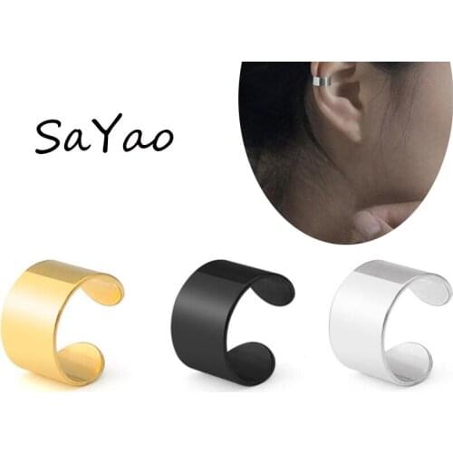 SaYao 2Pieces Clip On Ear Clip Cuff Wrap Earrings Stainless Steel Tragus Earrings Helix Nose No piercing Women Men Jewelry