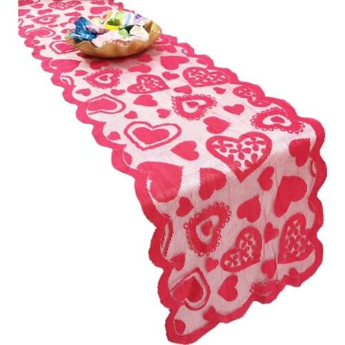 Red Heart Table Runners Polyester Love for Valentines Day Wedding Modern Table Lace Fabric Tablecloth Covers Party SP99