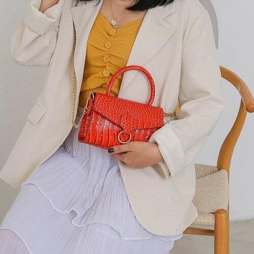 Women Shoulder Messenger Bags Crocodile Pattern Ladies Orange Phone Purse Fashion Small Messenger Bags White Ring Handbags