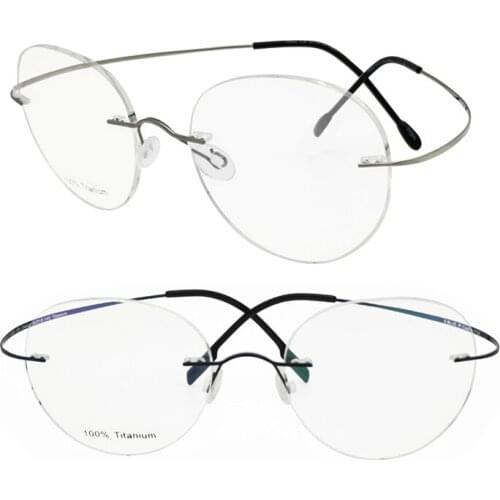 Classic style ultra bendable hinge-less beta titanium rimless IP vacuum color coating supper slim optician prescription glasses