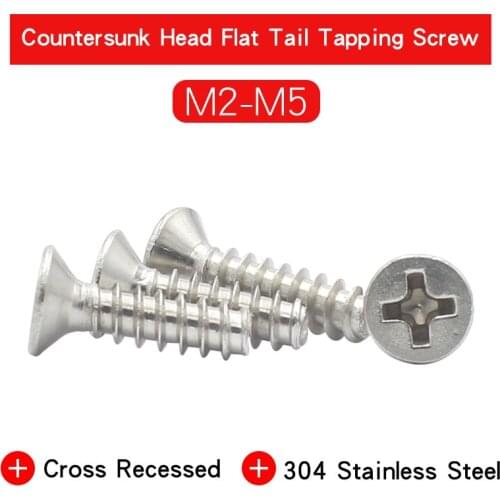 Countersunk Head Flat Tail Self Tapping Screw M2 M2.6 M3 M3.5 M4 M5 304 Stainless Steel Flat Head Phillips Screw Wood Screws