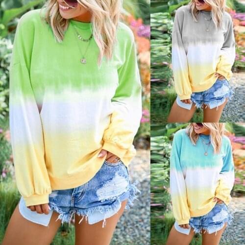 WomenS Pullover Fashion Autumn New All-Match Round Neck Casual Printing Gradient Long-Sleeved Shirt толстовка женска 50