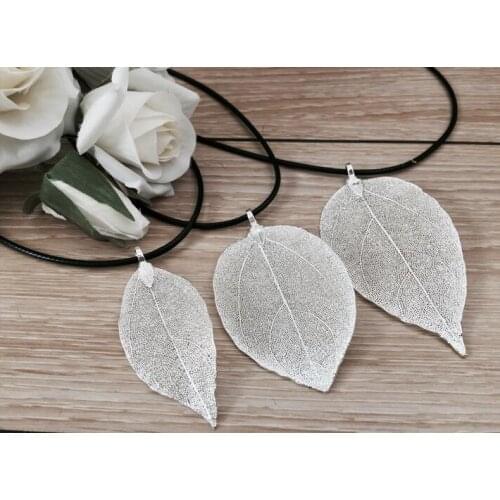Leaf Necklace Silver-color Natural Leaf Pendant Necklace for Women Vintage Long Chain Maxi Necklace Jewelry Boho Chic bijoux