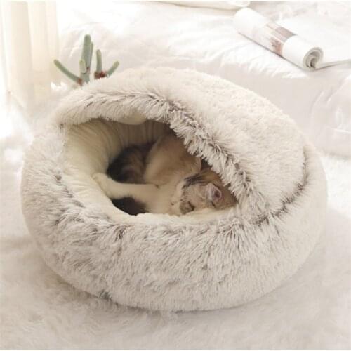 Winter Long Plush Warm Cat Dog Beds Round Soft Cat Cave House Pet Beds for Small Dogs Cats Puppy Pet Nest 2 In 1 Products