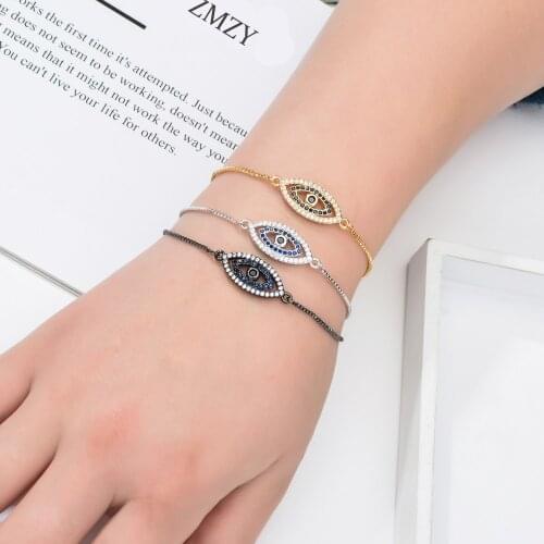 ZMZY Turkish Design Charm Gold Plated Black Bracelet Bohemian Bracelets for Women Pave CZ Crystal Jewelry Evil Eye Bracelet