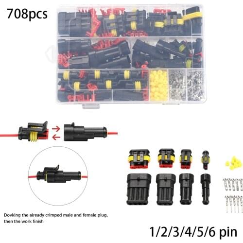 1/2/3/4/5/6 Pin Electrical Car Wire Connector Plug Truck Harness 43setsAuto Car Marine Parts 708pcs HID Waterproof Connectors