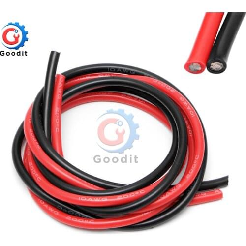 1set 10 AWG 2M Two Wires Silicone Gauge Wire SR Wire Flexible Stranded Copper Electrical Cables 1M black+1M red For RC