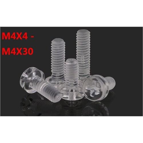 1000PCS/Lot M4X4 M4X5 M4X6 M4X8 M4X10 M4X12 M4X20- M4X30 Acrylic Screw Transparent PC Material Screw Clear Plastic Bolt Fastener