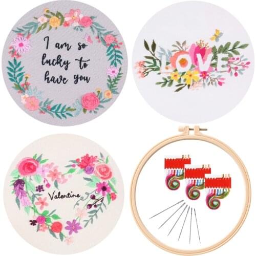 3 Pcs Love Embroidery Starter Kit for Beginners, Modern Embroidery Kits, Contains all Embroidery Tools, English Description