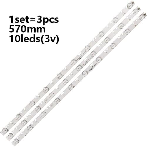 3pcs x 32 inch 10-LEDs 57cm 3v LED Backlight Aluminum Plate Strips for TV DLED32DH3101005.B