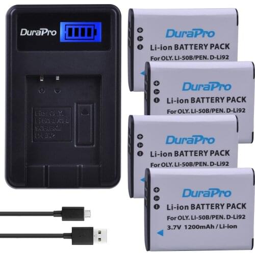 4pcs 1200mAh Li-50B D-LI92 Li 50B D LI92 Li-ion Camera Battery + LCD USB Charger for Olympus SP 810 800UZ u6010 u6020 u9010 SZ14