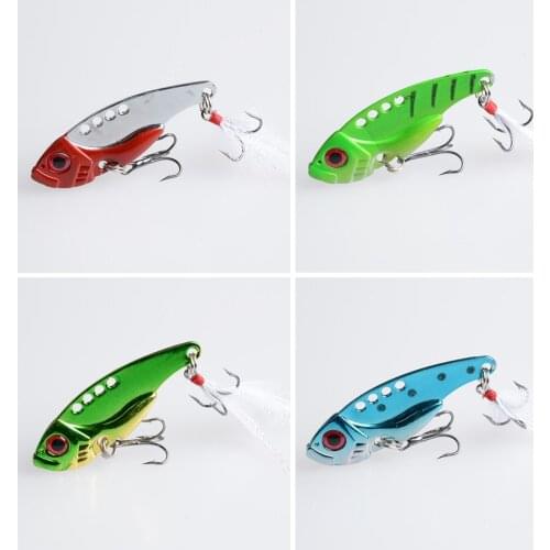 4 Pcs Metal Spoon Fishing Lure Crankbait Bass Crank Bait Treble 11g 5.5cm VIB Baits Sequin